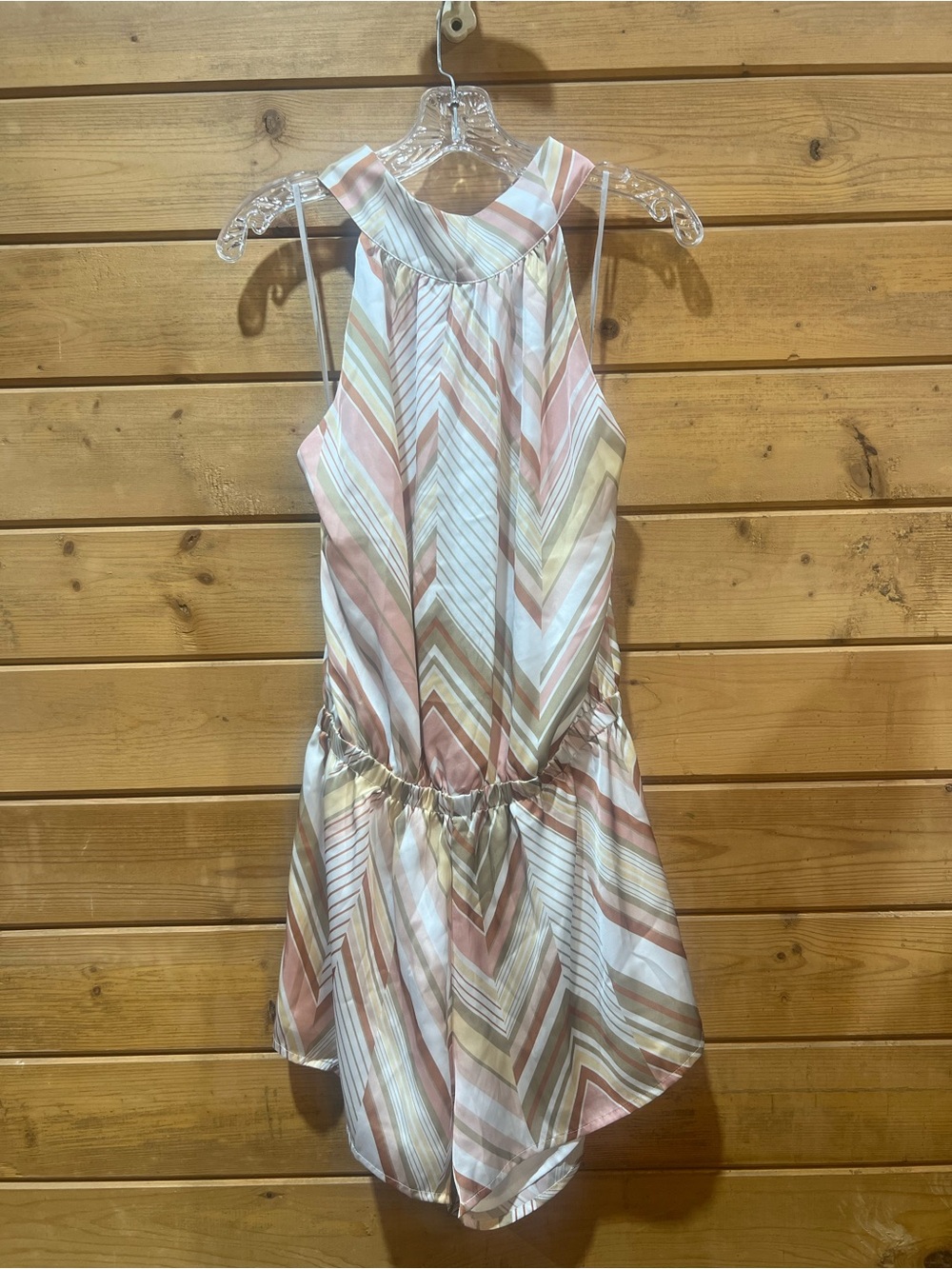 Bobi Black Los Angeles High Neck Romper Shorts Chevron Print NWT Medium